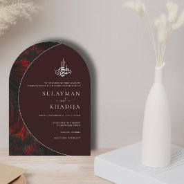 Minimal och Elegant Maroon Islamic Arch Bröllop Inbjudningar