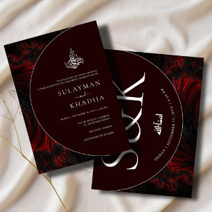 Minimal och Elegant Maroon Islamic Muslim Bröllop Inbjudningar