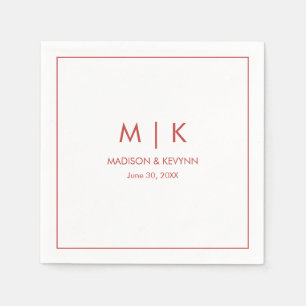 Minimal och Elegant Red Monogram Bröllop Pappersservett