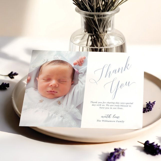 Minimal och Elegant-skriptfoto-Tack Tack Kort (Minimal & Elegant Script Baptism Photo Thank You)
