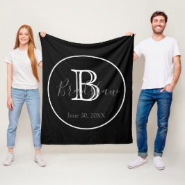 Minimal och Elegant, svart och vitt, Monogram Bröl Fleecefilt