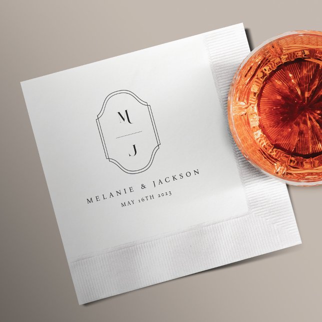 Minimal och Elegant, svart och vitt, Monogram Bröl Pappersservett (Skapare uppladdad)