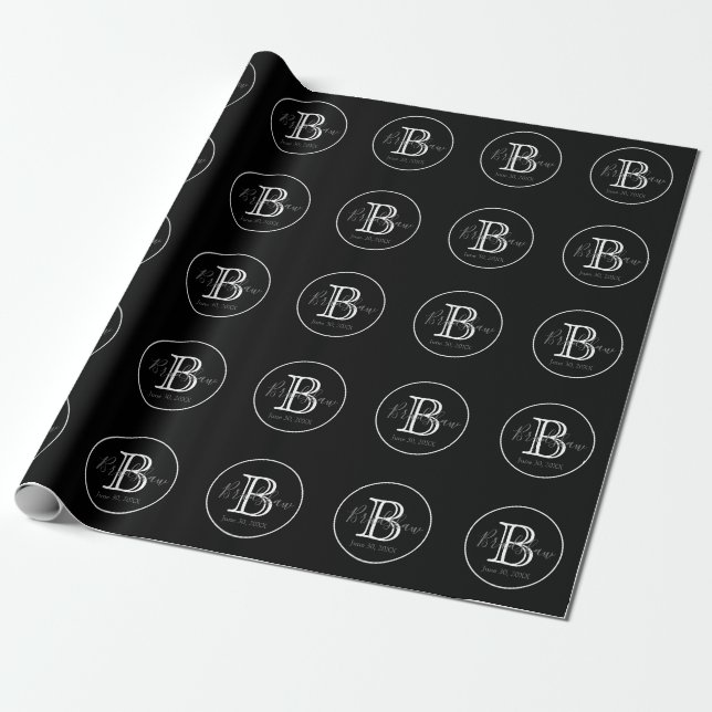 Minimal och Elegant, svart och vitt, Monogram Bröl Presentpapper (Utrullad)