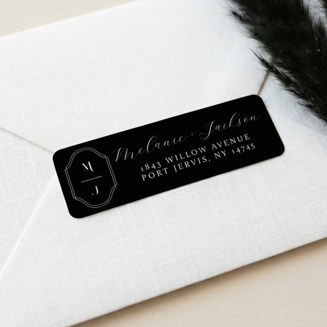 Minimal och Elegant, svart och vitt, Monogram Bröl Returadress Etikett (Minimal & Elegant )