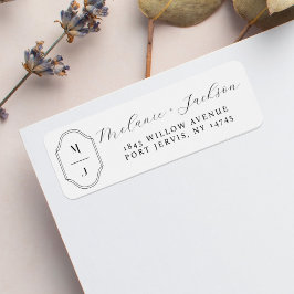 Minimal och Elegant, svart och vitt, Monogram Bröl Returadress Etikett