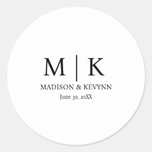 Minimal och Elegant, svart och vitt, Monogram Bröl Runt Klistermärke