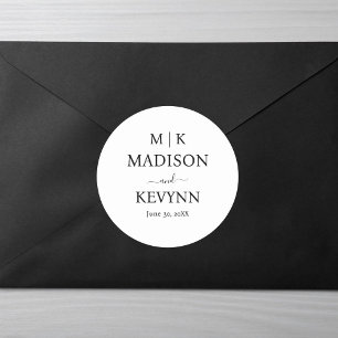 Minimal och Elegant, svart och vitt, Monogram Bröl Runt Klistermärke