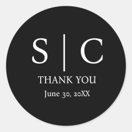 Minimal och Elegant, svart och vitt, Monogram Bröl Runt Klistermärke