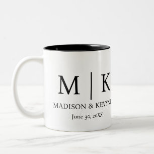 Minimal och Elegant, svart och vitt, Monogram Bröl Två-Tonad Mugg