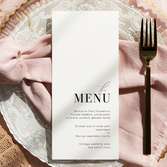 Minimal och elegant Svartvitt Bröllop-meny Meny (Skapare uppladdad)
