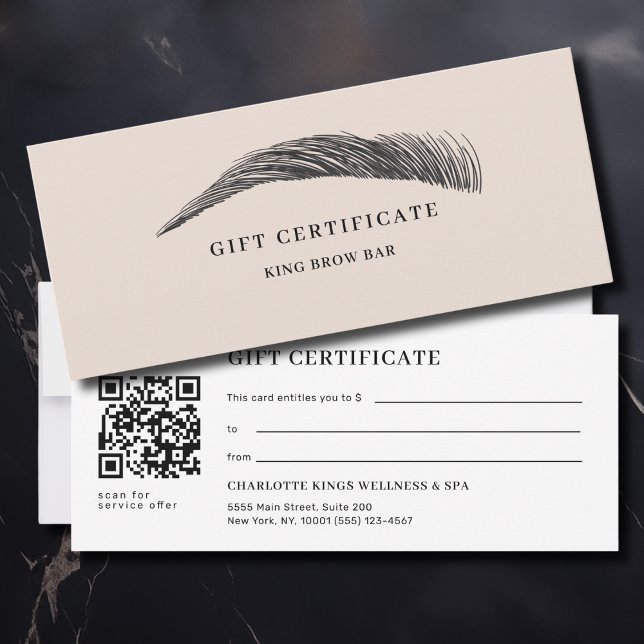 Minimal Ögonbrynssalong QR-kod presentkort (Minimal Eyebrow Salon QR Code Gift Certificate)