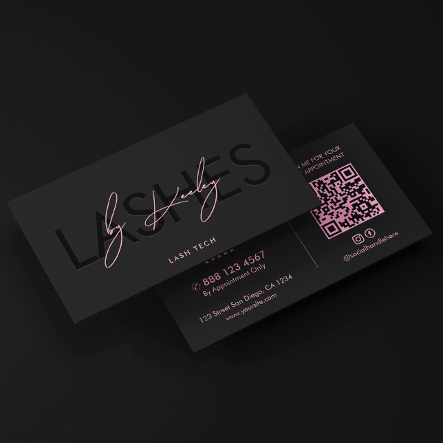 Minimal Ögonfrans Teknik Estetik Svart Rosa Visitkort (Minimal Lash Tech Aesthetic Black Pink Business Card
)
