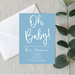 Minimal Oh Baby! Blue Pojke Baby Shower Inbjudningar