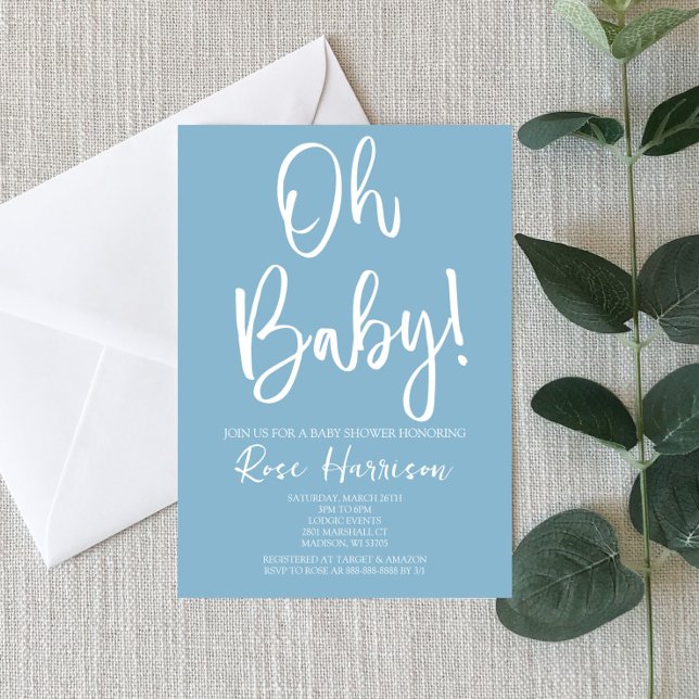 Minimal Oh Baby! Blue Pojke Baby Shower Inbjudningar (Skapare uppladdad)