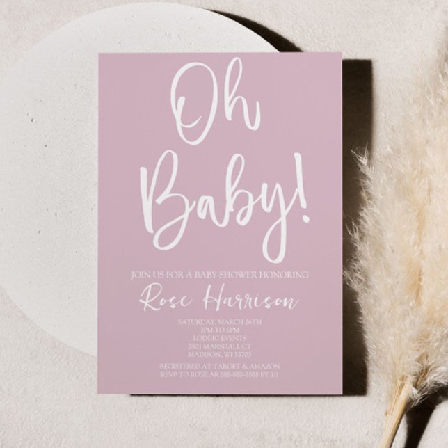 Minimal Oh Baby! Rosa Flicka Baby Shower Inbjudningar (Skapare uppladdad)