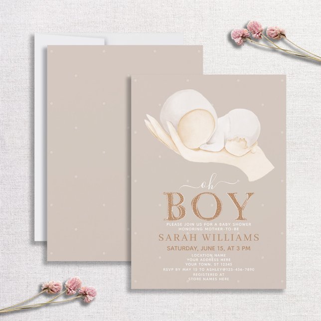 Minimal Oh Boy Pastel Illustration Baby Shower Inbjudningar (Skapare uppladdad)