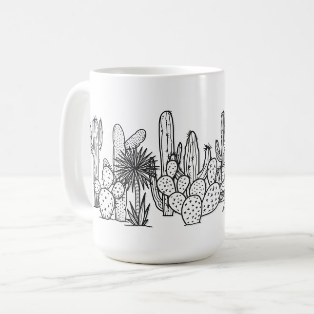 Minimal Öken – Svart Bläck Botanisk Kaffemugg (Framsida vänster)