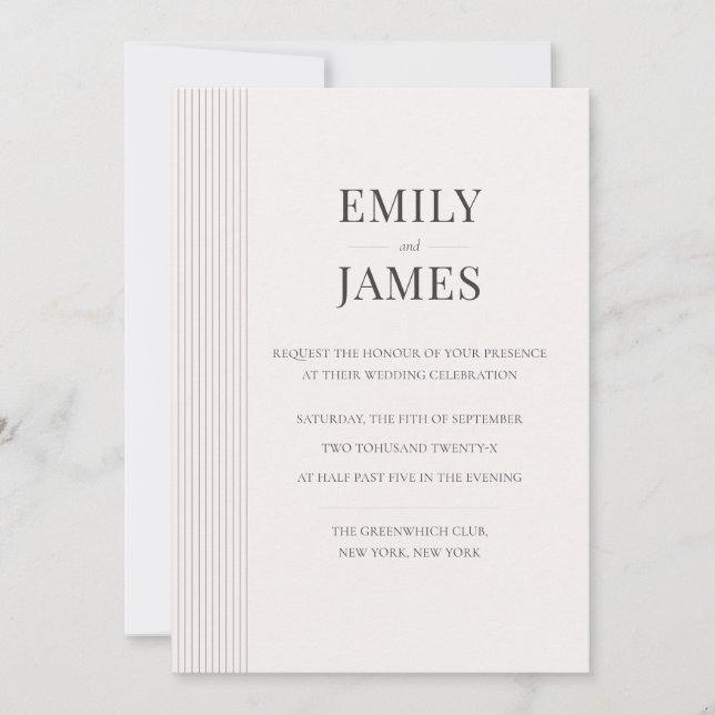 Minimal Old Money Brown Stripe and Ivory Wedding  Inbjudningar (Framsida)