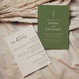 Minimal Oliv grönt allt-i-ett-Bröllop Inbjudningar