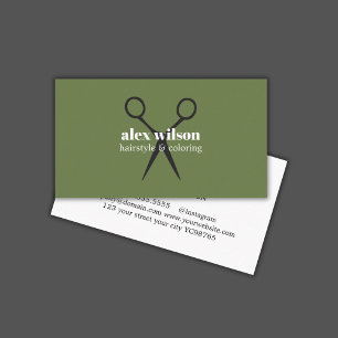 Minimal Oliv grönt svart sax Hair Salon Visitkort