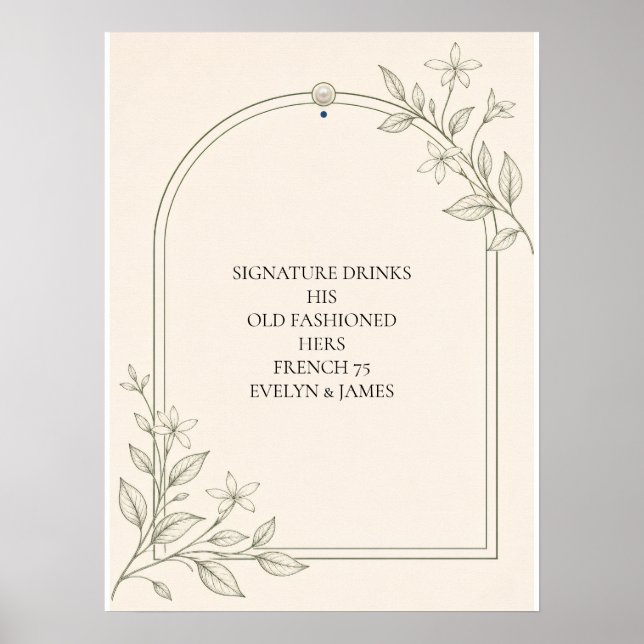 Minimal olivbotanisk signaturdryckes skylt (Framsidan)