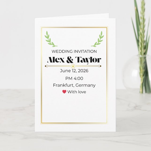 Minimal Olive Branch Wedding Invitation | Elegant  Kort (Framsida)