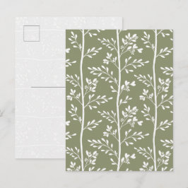 Minimal olivgrön blommig silhuett randig konst vykort