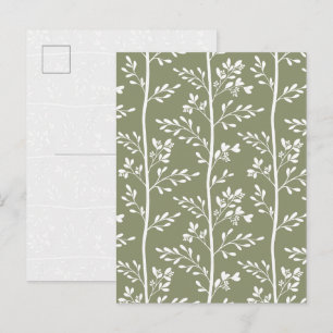 Minimal olivgrön blommig silhuett randig konst vykort