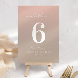 Minimal Ombre Sand Beige & Rosa Bröllop Bordsnummer