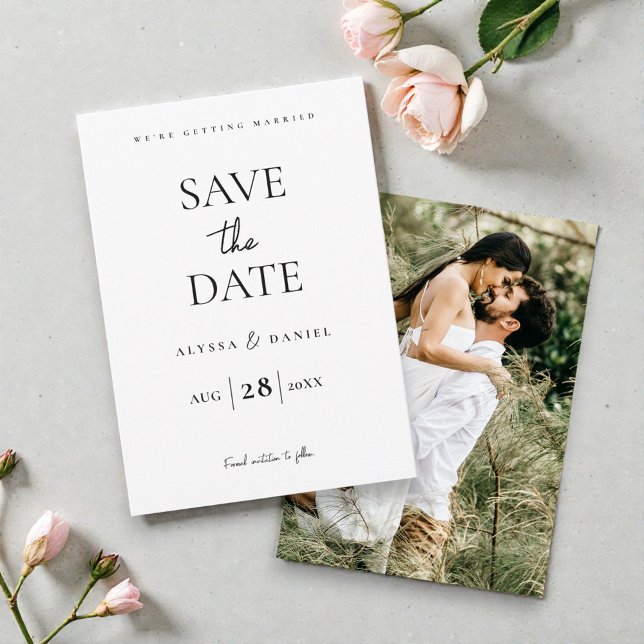 Minimal One Photo Modern QR code wedding website Spara Datumet (Minimal Modern Save the date photo wedding engagement card.)