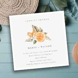 Minimal Orange Boho Foliage Par Shower Inbjudan