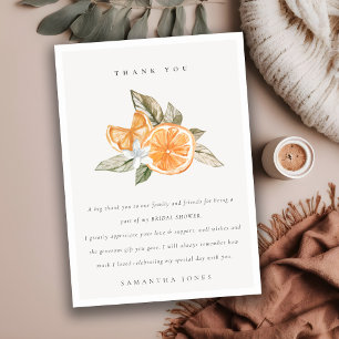 Minimal orange citron botanisk boho bröllopsdusch tack kort