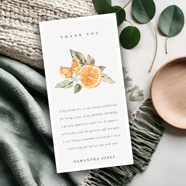 Minimal orange citron botanisk boho bröllopsdusch tack kort (Skapare uppladdad)