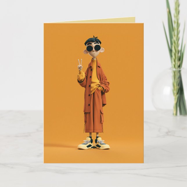 Minimal orange estetik – Stylisk 3D-karaktär Kort (Framsida)