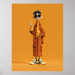 Minimal orange estetik – Stylisk 3D-karaktär Poster