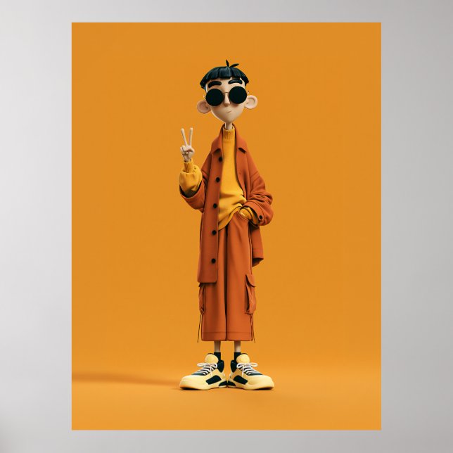 Minimal orange estetik – Stylisk 3D-karaktär Poster (Framsidan)