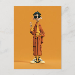 Minimal orange estetik – Stylisk 3D-karaktär Vykort
