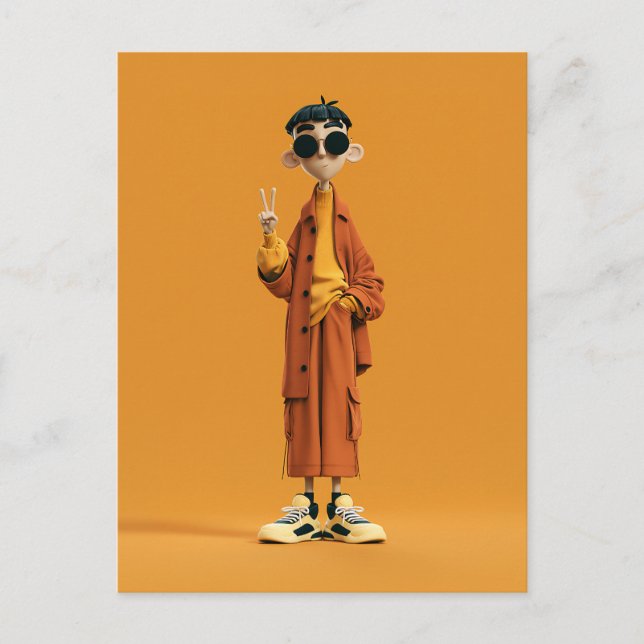Minimal orange estetik – Stylisk 3D-karaktär Vykort (Framsida)