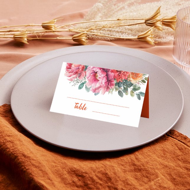Minimal Orange för vattenfärgen Blommigt och Rosa  Placeringskort (Skapare uppladdad)