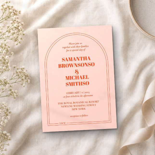 Minimal orange rosa enkel bröllop inbjudningar (Skapare uppladdad)