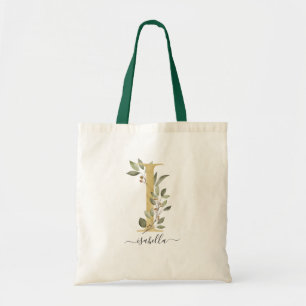 Minimal Organisk Grönska Guld Monogram Bokstav "I" Tygkasse