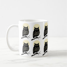 Minimal Owl Mug Black And White Forest Animal Moon Kaffemugg