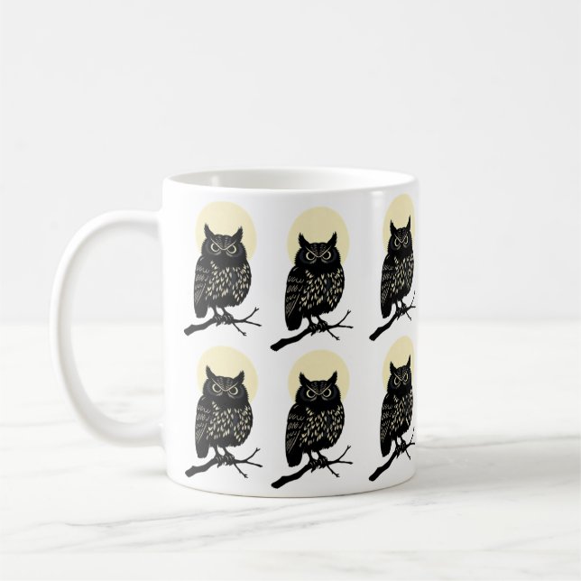 Minimal Owl Mug Black And White Forest Animal Moon Kaffemugg (Vänster)
