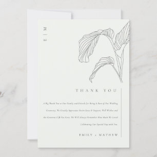 Minimal palm skiss svart vit bröllop tack kort