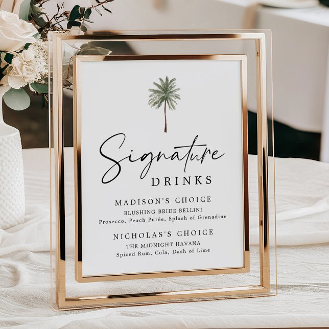 Minimal Palm Tree Wedding Signature Drinks Sign Poster (Skapare uppladdad)