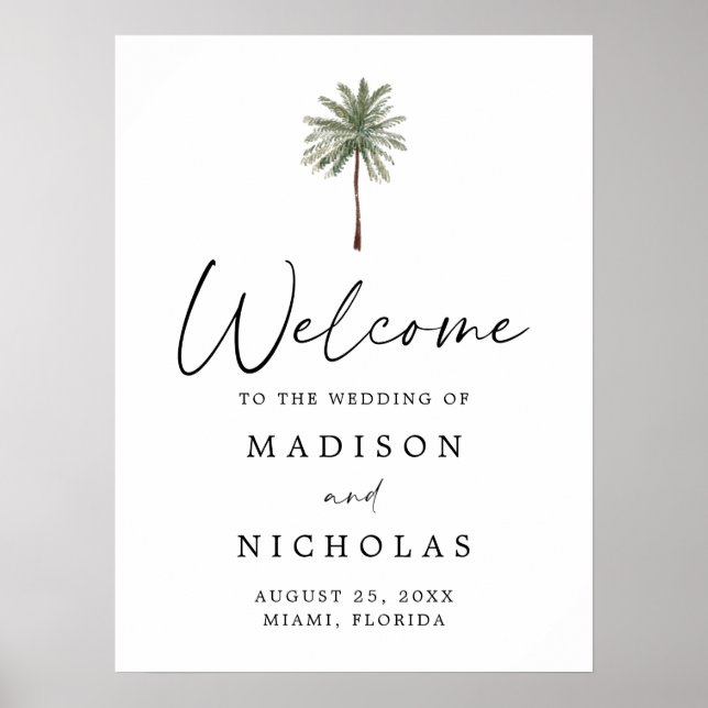 Minimal Palm Tree Wedding Welcome Sign Poster (Framsidan)