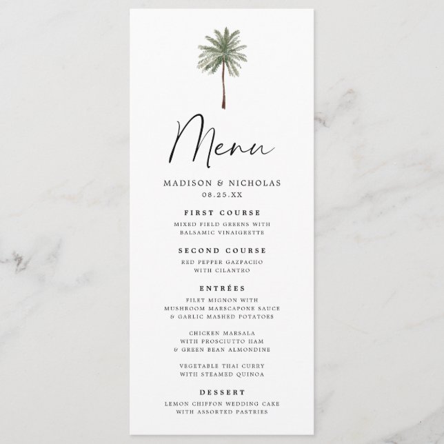 Minimal Palm Wedding Menu Spara Datumet (Framsida)