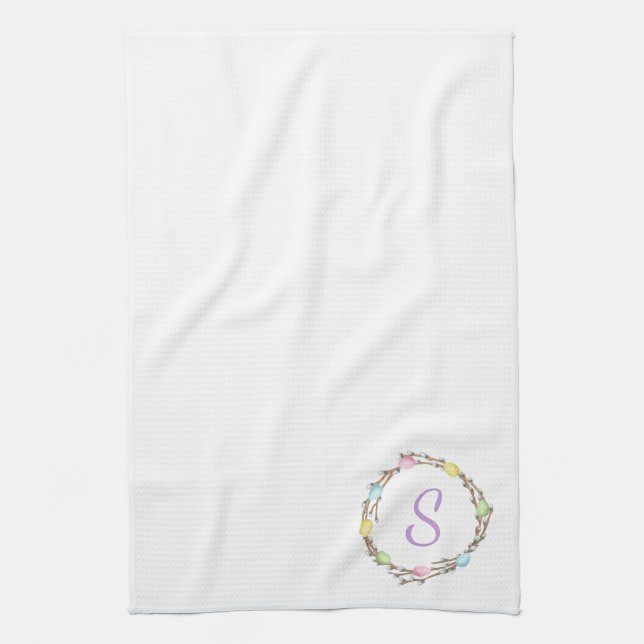 Minimal påskkransmonogram och påskägg kökshandduk (Vertikal)