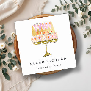 Minimal Pastel Colorful Watercolor Cake Bakery Fyrkantigt Visitkort
