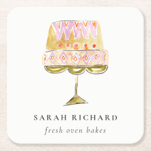 Minimal Pastel Colorful Watercolor Cake Bakery Underlägg Papper Kvadrat